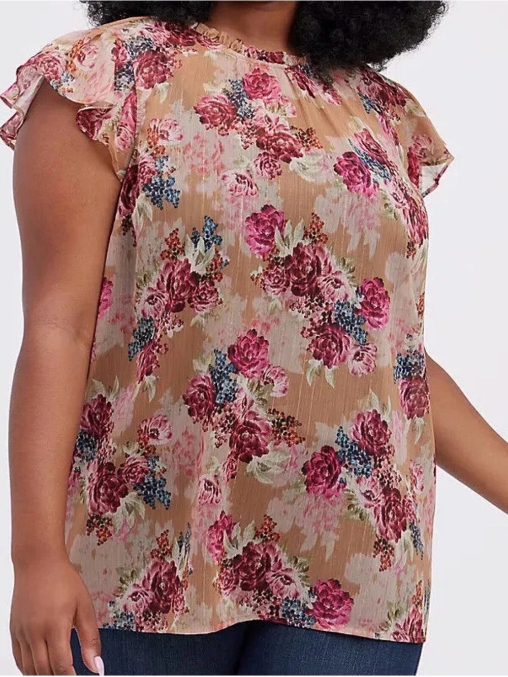 NWT Torrid Mock Neck Tank Crinkle Chiffon Floral Tan Size 4 4X Plus Size Top New